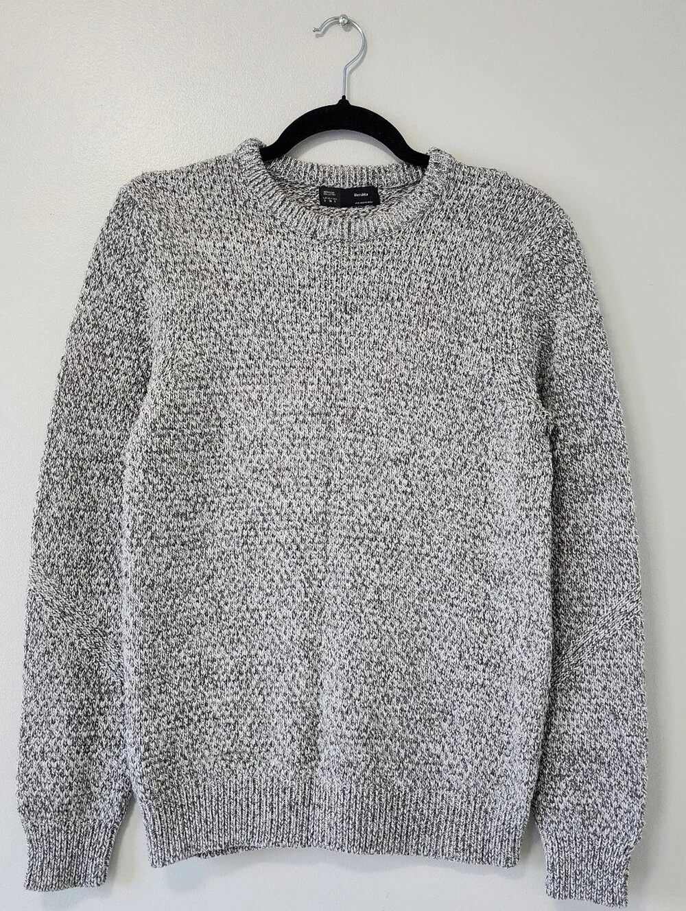Bershka Men's Marled Chunky Knit Sweater Size S Gray